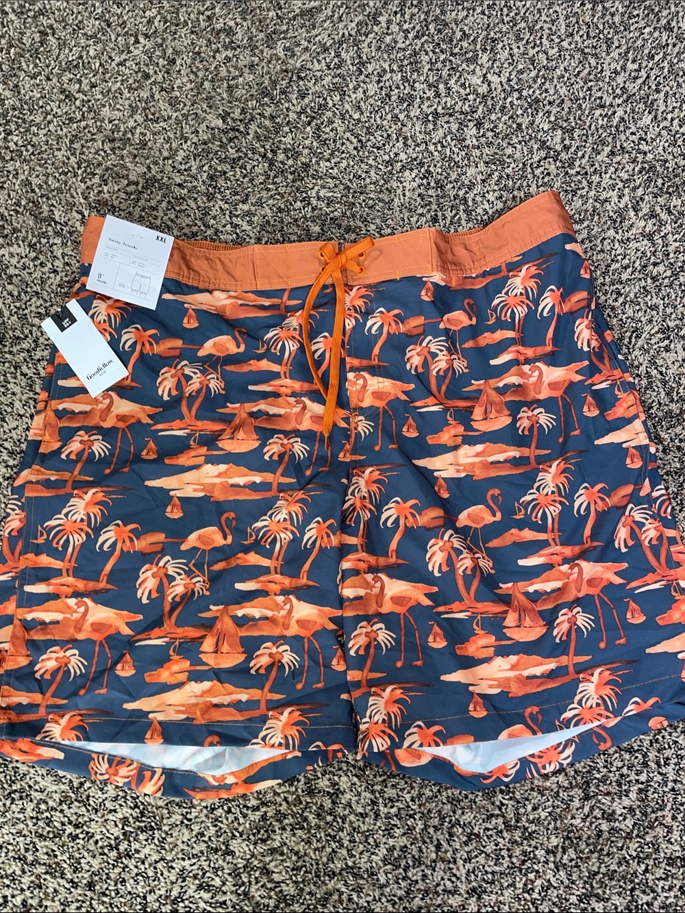 Goodfellow & Co. Men's Tropical Flamingo Swim Trunks - Orange & Navy XXL | NWT